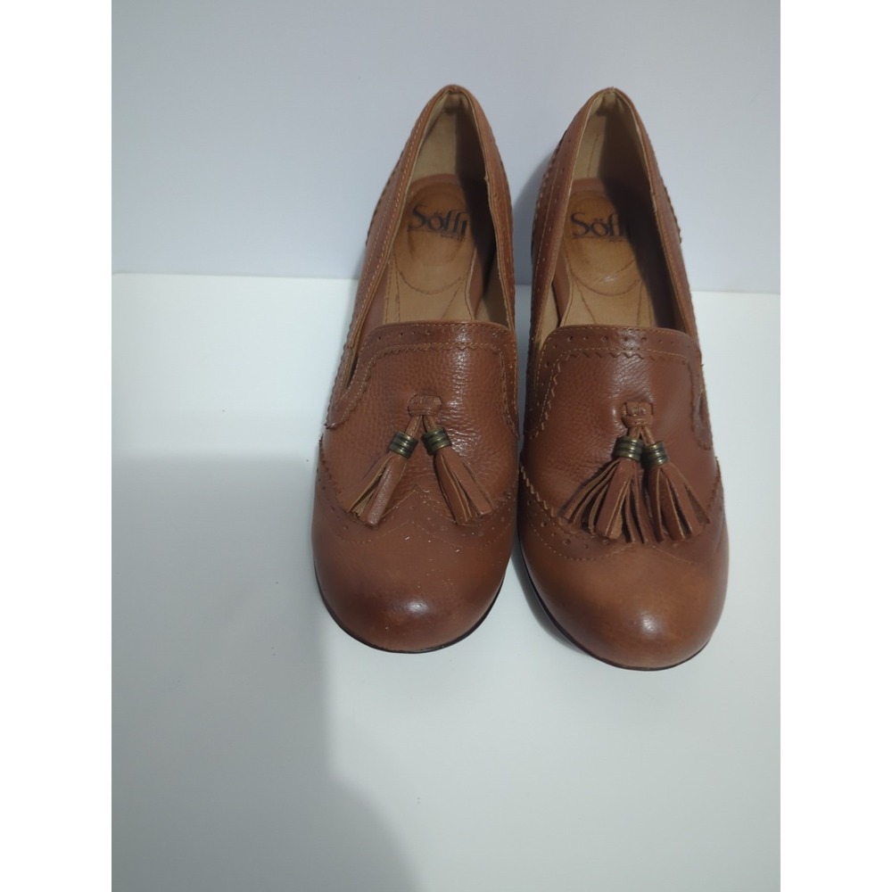 Sofft Loafer Pumps 8.5 Brown Leather Comfort Vintage Style Academia Tassel - Picture 2 of 16